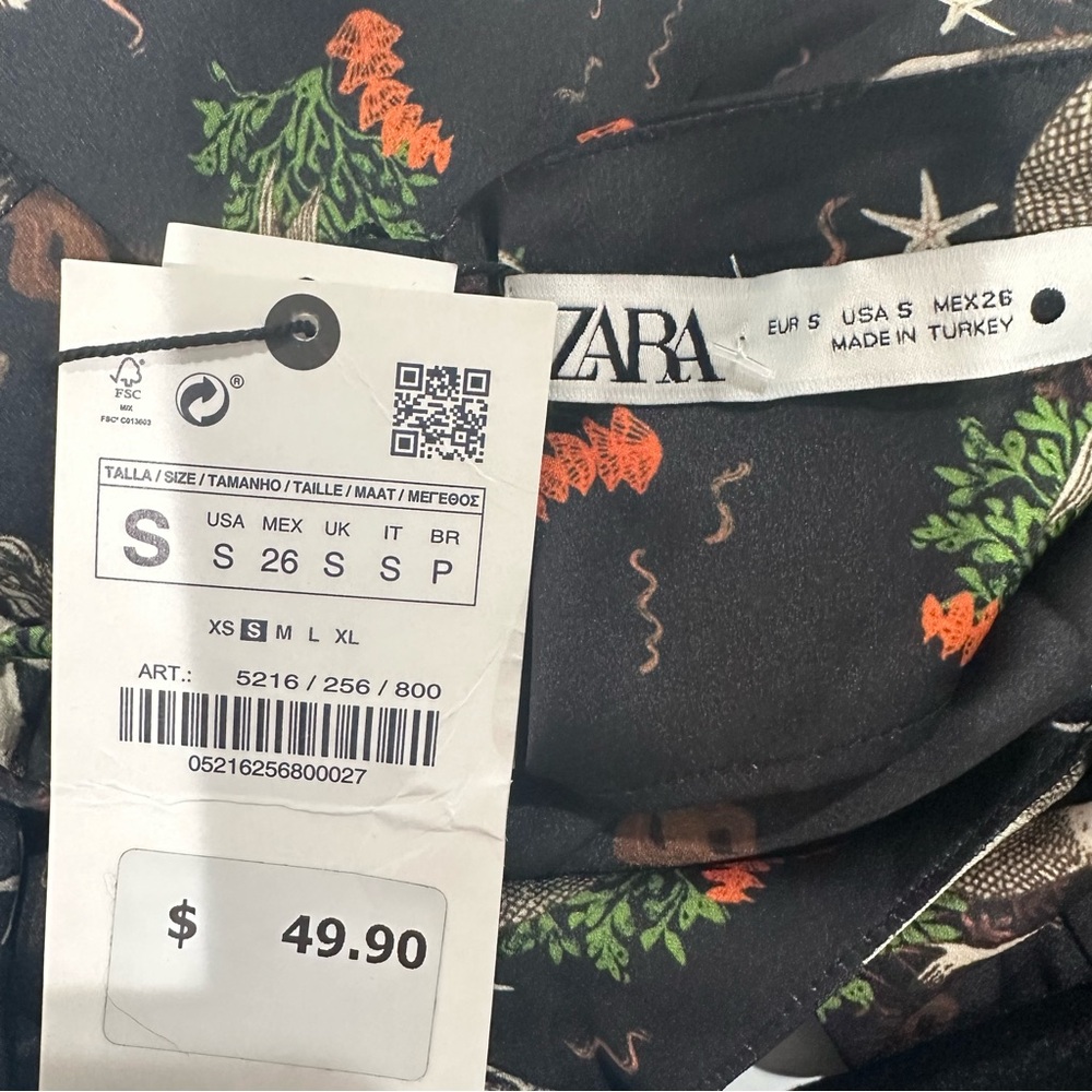 NWT Zara Black Satin Slip Dress Spaghetti Straps Mermaid Print Sexy Mini Size S - Picture 9 of 13